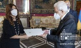 Դեսպան Համբարձումյանն իր հավատարմագրերը հանձնեց Իտալիայի Հանրապետության նախագահին