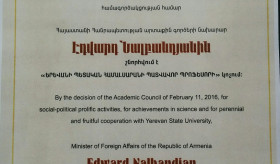  Minister Nalbandian is awarded the title of Honorary Professor of YSU